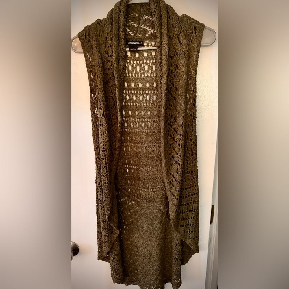 Lauren Michelle Olive Open-Knit Cardigan